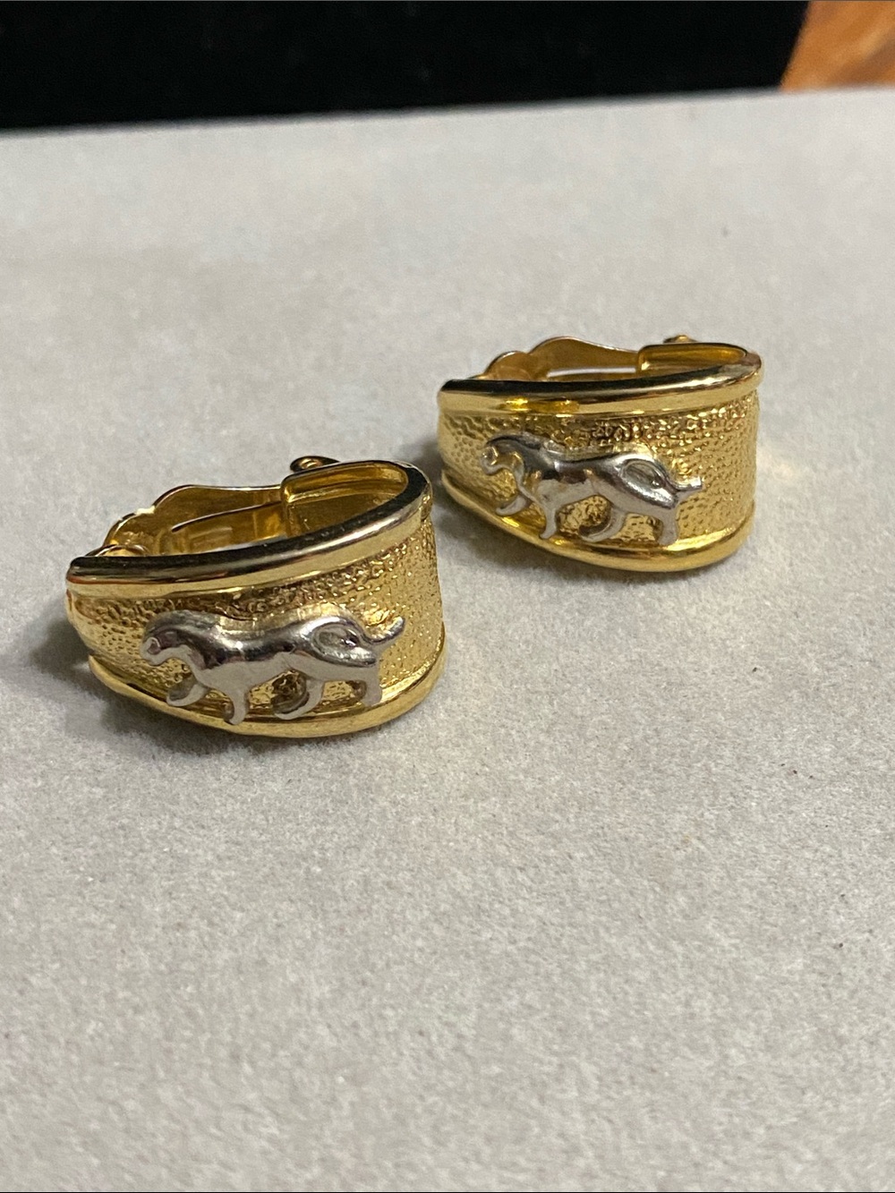 Gold-Tone Leopard Hoop Clip On Earrings